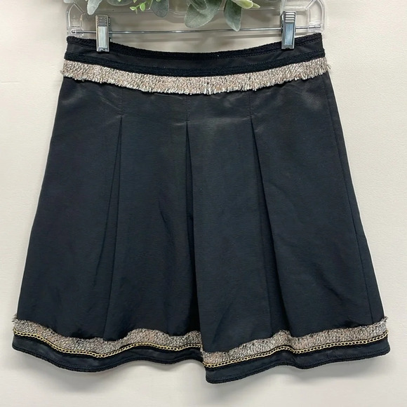 NWT BCBGMAXAZRIA Kailin Pleated Skirt Black Gold Chain 2 - Picture 2 of 14